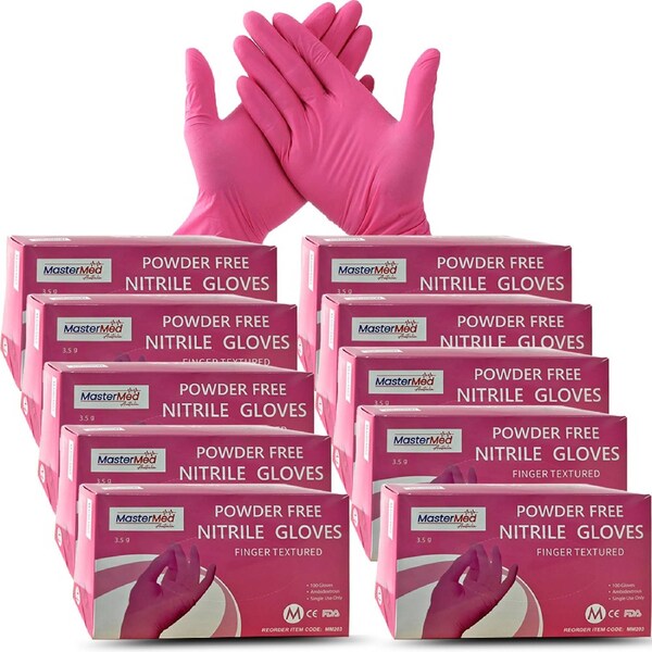1000pcs Mastermed Pink Nitrile Gloves Powder free 3.5g Lightweight Finger Textured Food Safe - Small