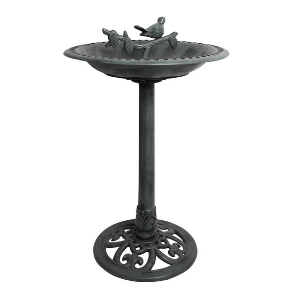 Yard Masters 72cm Plastic Bird Bath/Statue Garden Plastic w/ Pebbles Decor Grey