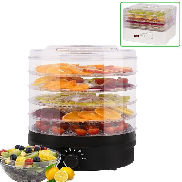 Advwin Adjustable Trays Food Dehydrator Fruit Dryer Meat Jerky Maker 5 Trays White/Black Black