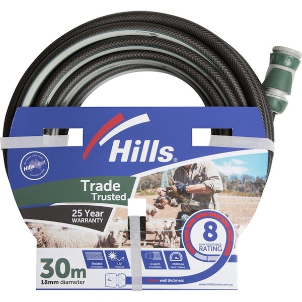 Hills Trade Trusted Garden Watering Hose 18mm x 30M Multipurpose Kink Resistant