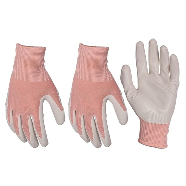 3x Pairs Soft Polyester Protective General Gardening Gloves Red Pastel Small