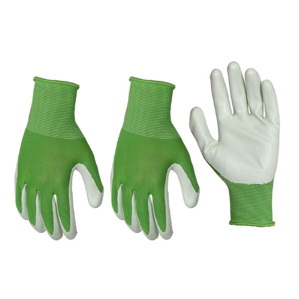 3x Pairs Soft Polyester Protective General Gardening Gloves Green Pastel Medium