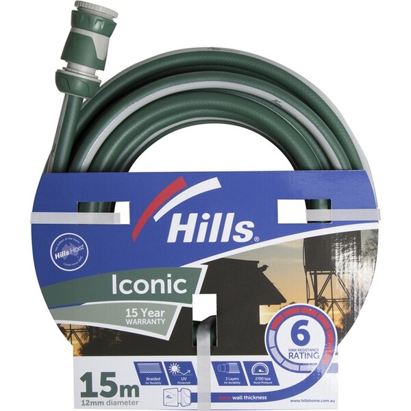 Hills Iconic Series Garden Watering Hose Flexible Kink Resistant 12mm x 15M