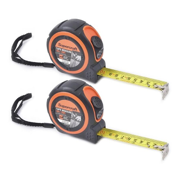 2x Supercraft Retractable Tape Measure 8M/26Ft Metric/Imperial Ruler DIY Tool