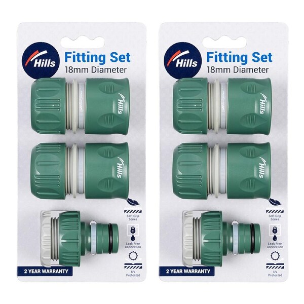 6pc Hills 18mm Plastic Garden Watering Hose Fitting/Tap Adaptor Set Green/Grey