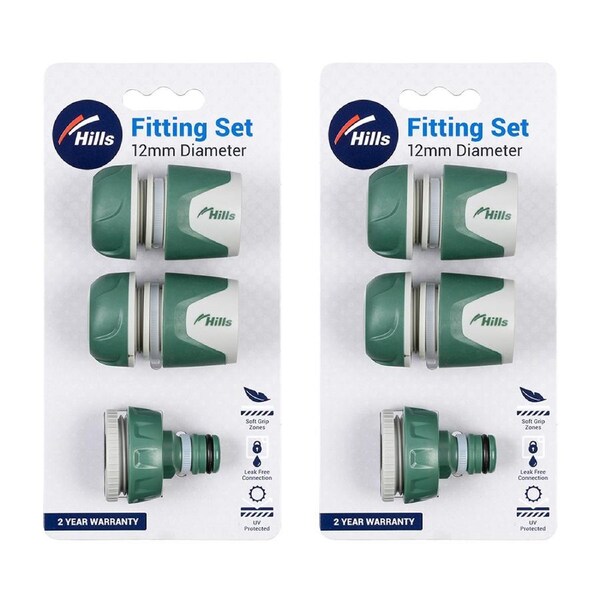 6pc Hills 12mm Plastic Garden Watering Hose Fitting/Tap Adaptor Set Green/Grey