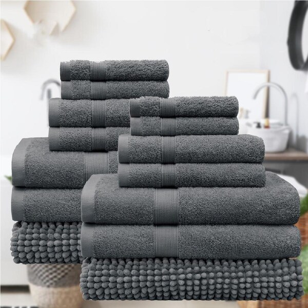 LINENOVA 100% Cotton 14 Piece Bath Towels Set 550GSM 8 Colors Navy