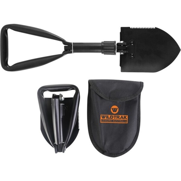 Wildtrak Folding 16x11cm Shovel w/ Pickaxe Blade & Pouch Outdoor Camping Black