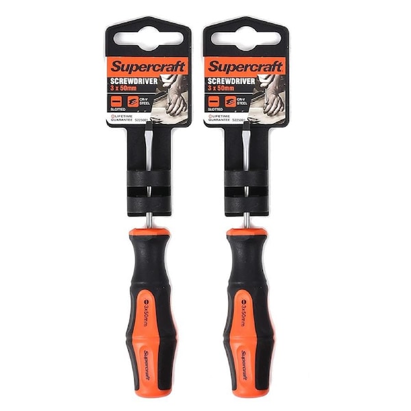 2x Supercraft CR-V Steel Precision Screwdriver Slotted/Flat Head 3x50mm DIY