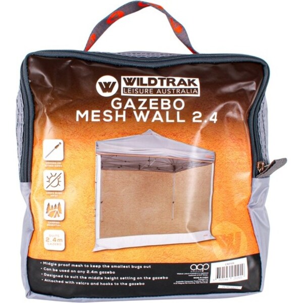 Wildtrak Mesh Wall 2.4 Cover Accessory w/ Zipper For Camping 2.4m Gazebo Grey