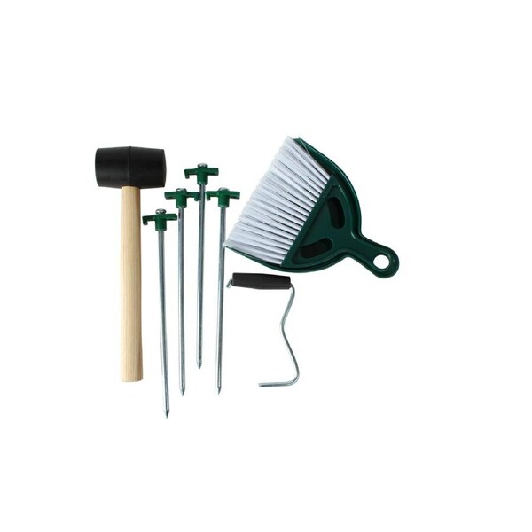 8pc Cockatoo Camping Tent Mallet/Pegs Broom/Dustpan Essential Kit w/ Net Bag GRN