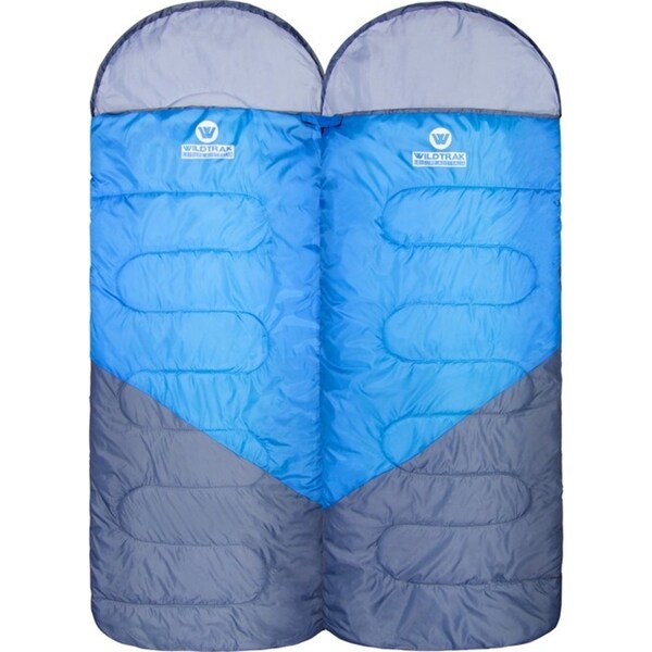 Wildtrak Gascoyne 230x70cm Hooded Twin Sleeping Bags Camping Sleeper Blue/Grey