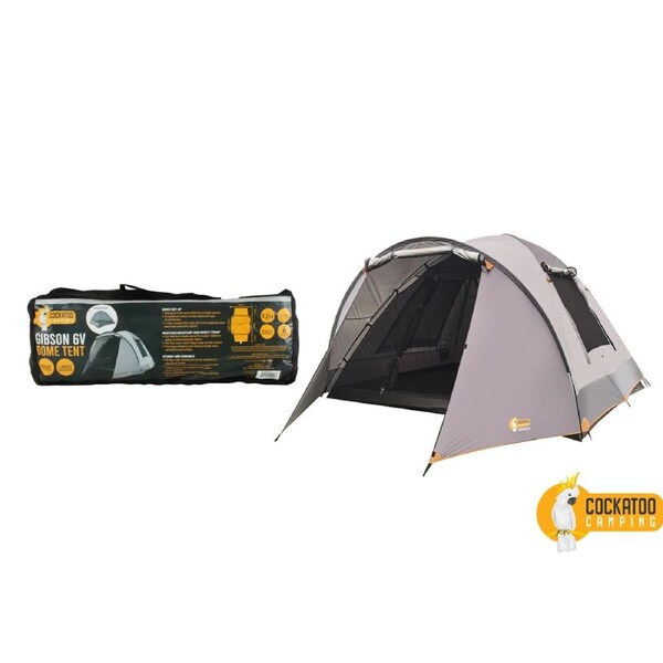 Cockatoo Camping Gibson 6V Dome Tent Waterproof Outdoor Hiking Shelter Grey