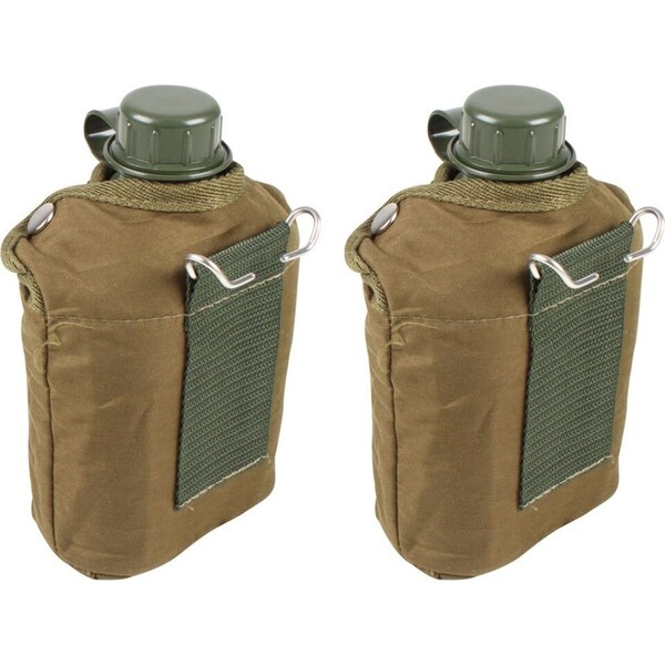 2x Wildtrak 1qt Spill-Proof Canteen Camping Water Container w/ Cover Army Green