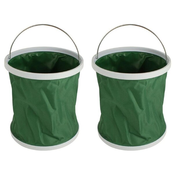 2x Wildtrak Camping Collapsible Round 11L Bucket Storage w/ Carry Handle Green