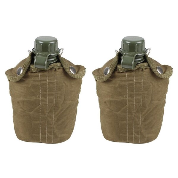 2x Cockatoo Camping 1qt Spill-Proof Canteen Water Container w/ Cover Army Green