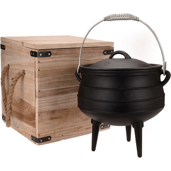 Wildtrak 3-Legged Cast Iron 8L/28cm Potjie Pot w/ Box Camping Cookware Black