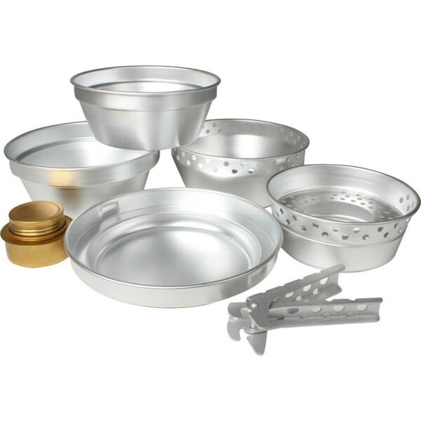 8pc Wildtrak Aluminium Camping Cookware Set Pot/Pan w/ Alcohol Burner Silver