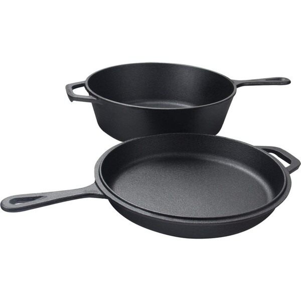 Wildtrak 3.2qt Cast Iron 26.5cm Combo Cooker Camp Over/Frying Pan Set Black