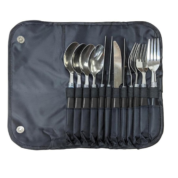 12pc Wildtrak Stainless Steel Cutlery Set Spoon/Fork/Knife w/ Roll Up Pouch