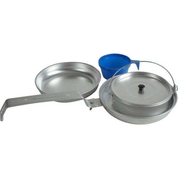 4pc Wildtrak Aluminium 1-Person Mess Kit Pot/Pan/Cup Camping Cookware Silver