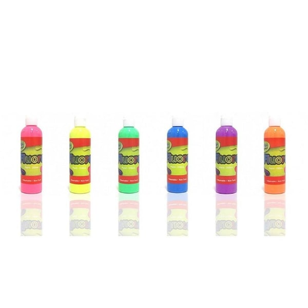 6 Tubes Artistic Fluorescent Paint Fluoro Fluro Glo Colour 250ml
