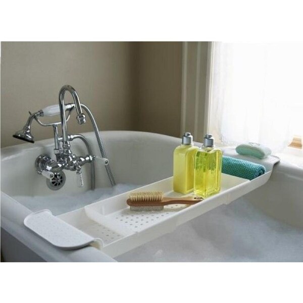 Bathroom Expandable Bath Caddy Holder Tray Over Bathtub Rack Support Spa White