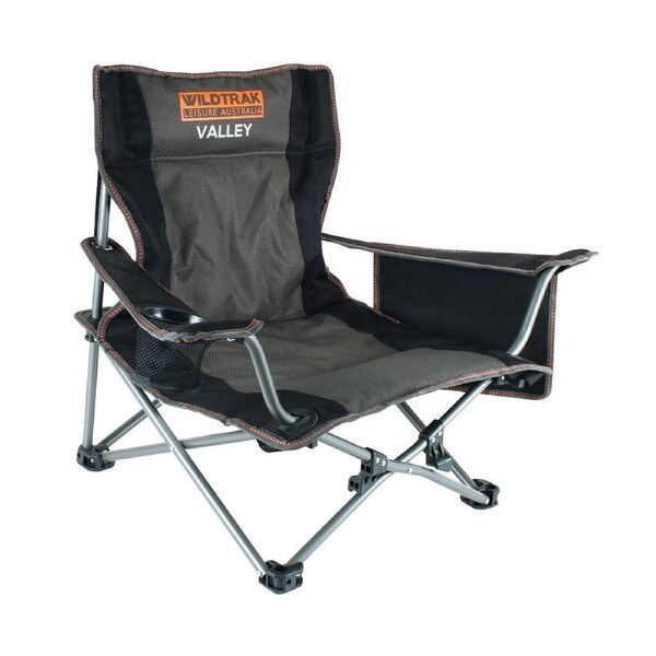 Wildtrak Valley 81x60cm Event Chair Outdoor Beach Seat w/ Cup Holder Grey/Black