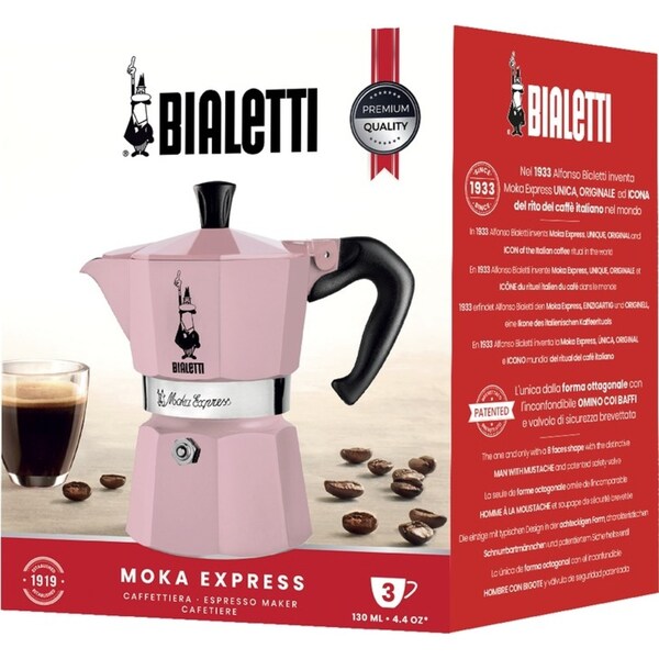 Bialetti 3 Cup Moka Espresso Maker Pink