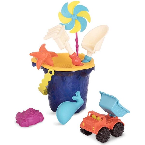 Nevenka 9 Pcs Beach Playset Medium Bucket with Unique Sand Toys for Kids 18 m+