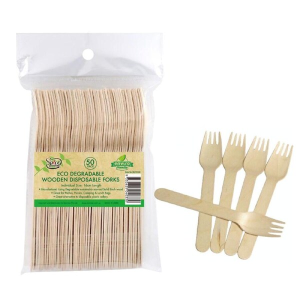 500x Biodegradable Wooden Fork 16cm Disposable Meal Lunch Box Eco Cutlery Party