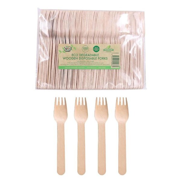 1000PCS Disposable Wooden Forks Eco Cutlery Food BBQ Party Spoon 15.5cm