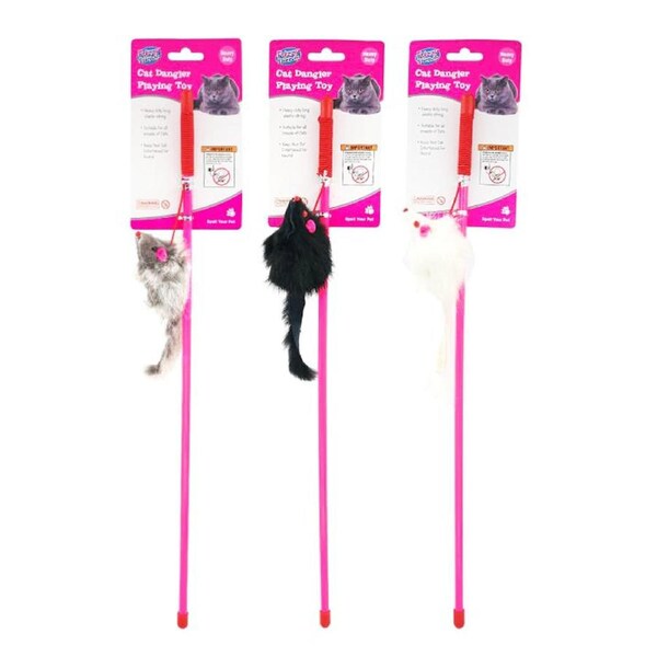 3 x Cat Play Catch Toy Plush Dangler Teaser Wand Interactive Stick Kitten Toy