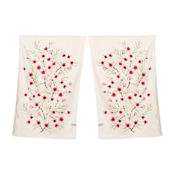 2pc Canningvale Aussie 45x70cm Cotton Tea Towel Botanical Rectangle Wax Flower