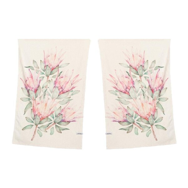 2pc Canningvale Aussie 45x70cm Soft Cotton Tea Towel Botanical Rectangle Protea
