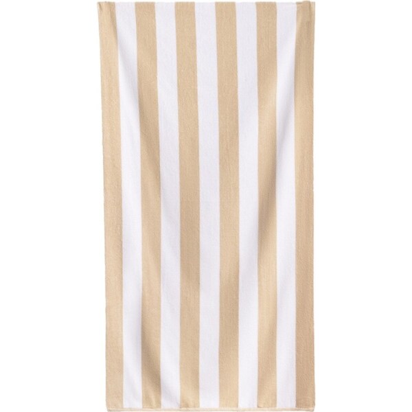 Canningvale Striped Cabana 160cm Cotton Terry Beach Towel Absorbent Sandstorm