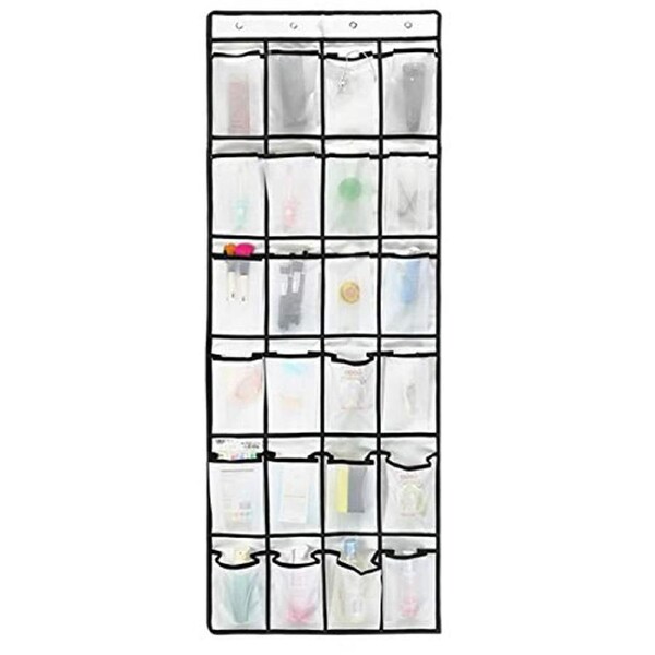 Over the Door Shoe Organizer, 24 Large Mesh Pockets Hanging Shoe Storage Heavy Duty Tidy Rack (WHITE)