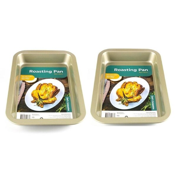 2PC Oven Roasting Pan Baking Tray Tin Non-Stick Roast Bakeware 305 x 185 x 40mm
