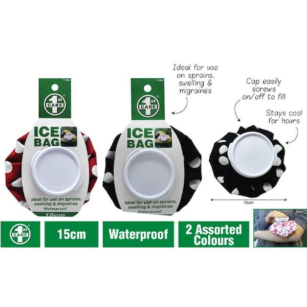 2x Re-usable Ice Bag - Screw Lid Ice Pack First Aid Black Red 15cm