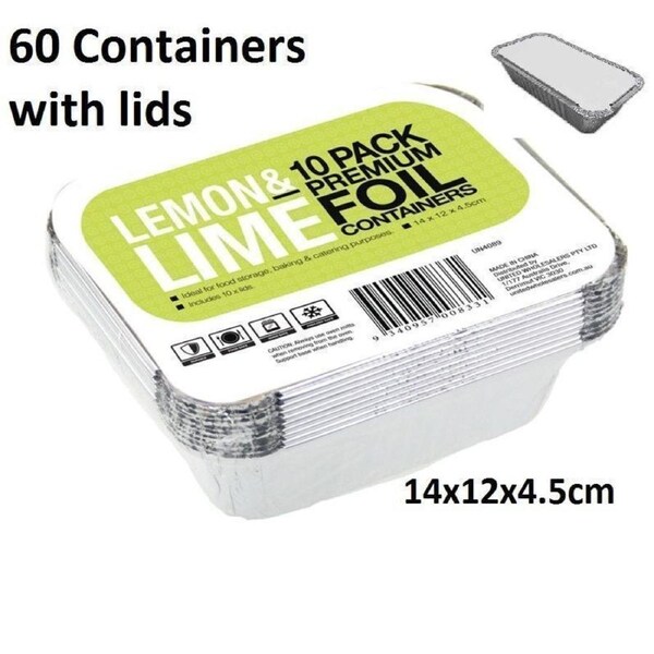 60x Small Foil food Container Tray & Lid Roasting BBQ Takeaway Oven Trays