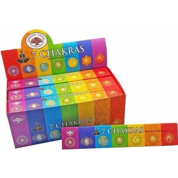 7 Chakras Green Tree Incense Sticks Masala 180gm (15gm x12 Packets) One Carton