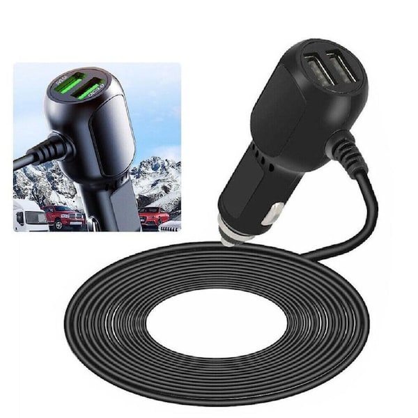 USB Dual Ports Dash Cam Power Cable Car Cigarette Adapter Lighter Power Cable