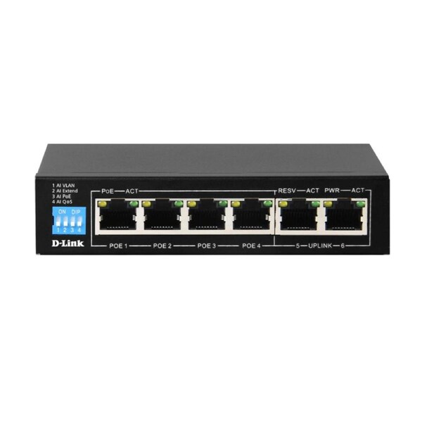 D-Link 6-Port Gigabit PoE Switch with 4 Long Reach PoE Ports and 2 Uplink Ports