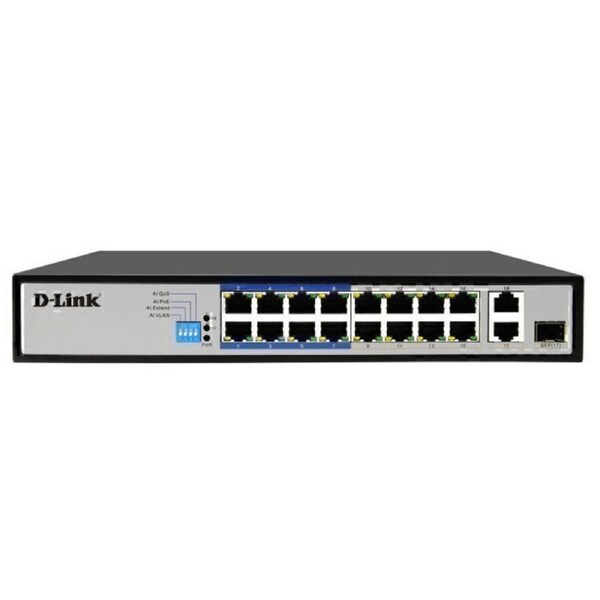 D-Link 18-Port PoE Switch with 16 PoE Ports 8 Long Reach 250m