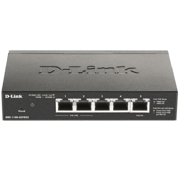 D-Link DGS-1100-05PDV2 5-Port Gigabit PoE-Powered Smart Managed Switch