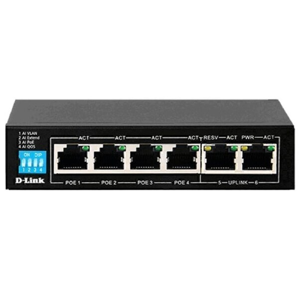 D-Link 6-Port PoE Switch with 4 Long Reach 250m PoE Ports 2 Uplink Ports