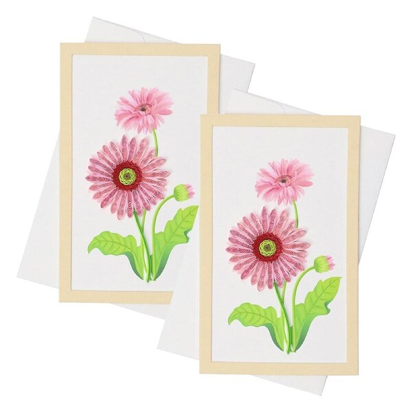 2x Boyle Quilled Framed Standing Greeting Card Gift w/Envelope Pink Gerbera