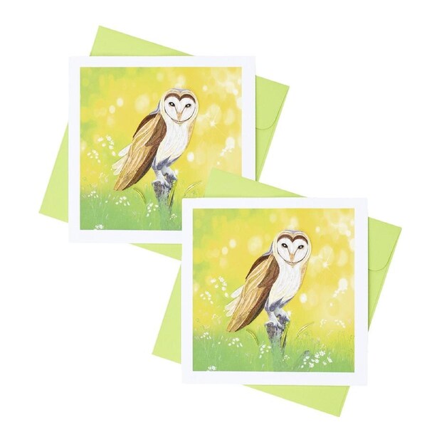 2x Boyle Quilled Handmade Night Owl Greeting Card w/Coloured Envelope Yellow