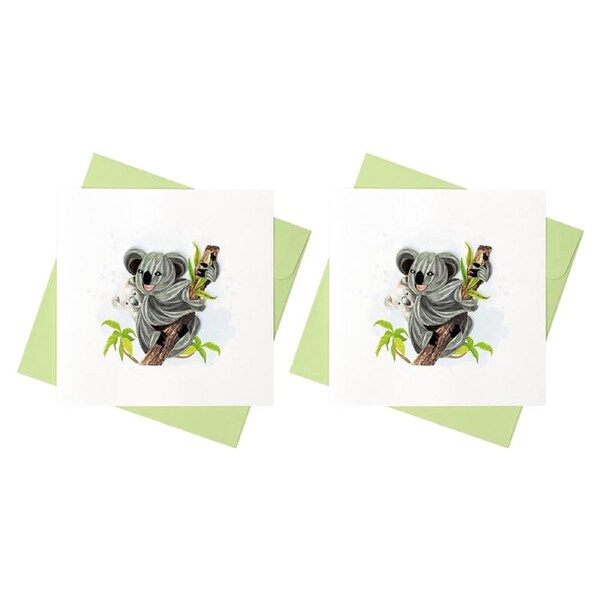 2x Boyle Quilled Handmade Koala Greeting Card Gift w/Coloured Envelope Green