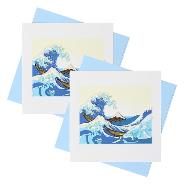 2x Boyle Quilled Handmade Japanese Waves Greeting Card w/Coloured Envelope BLU